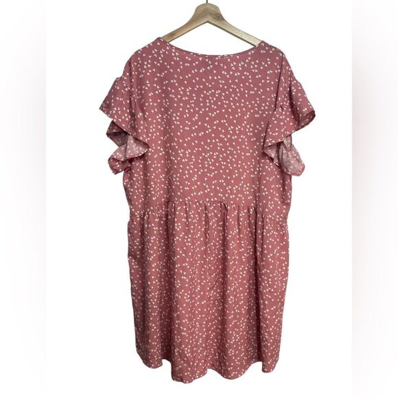 Shein Curve Flutter Sleeve Pink Heart Print Dress 2XL - Picture 2 of 6